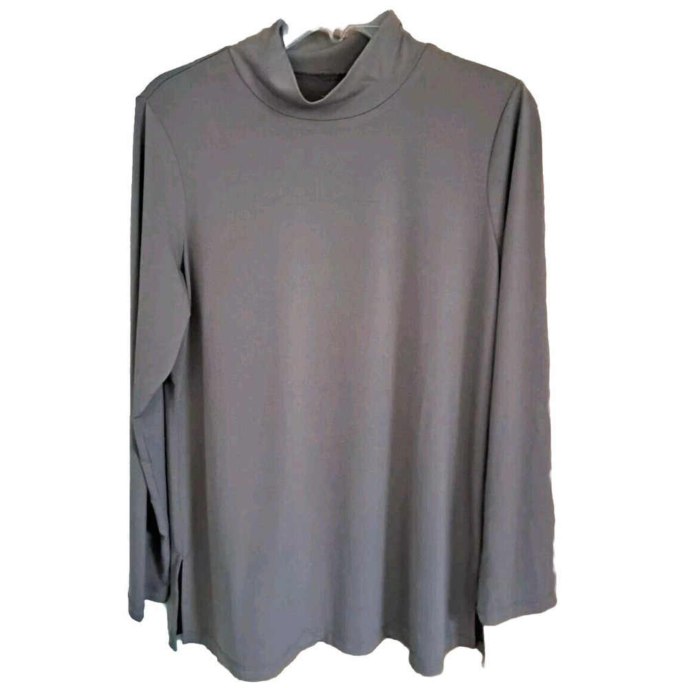 Susan Graver Modern Essentials Women's M Liquid Knit Mock Neck Brown Pullover